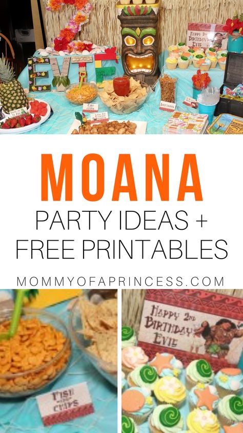 Need some Moana party ideas for girl birthday? Check out these Moana themed party foods. Also included are free Moana food labels, free Moana water labels, and free printable Moana tag labels. Food For Moana Themed Party, Moana Food Labels Free Printable, Moana Birthday Party Snacks, Moana Themed Party Food, Moana Themed Desserts, Moana Party Treats, Free Moana Printables, Moana Candy Table Ideas, Moana Birthday Party Ideas Diy