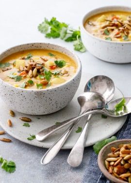 Sausage Corn Chowder Recipe, Sausage Corn Chowder, Toasted Pepitas, Soy Chorizo, Chowder Recipe, Vegan Sausage, Savory Soups, Stuffed Poblano Peppers, Corn Chowder