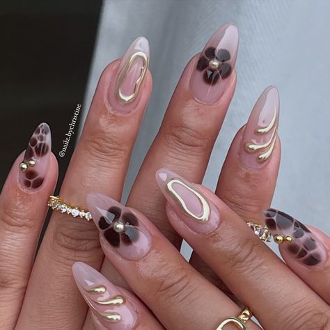 Cat Brown, Short Stiletto, 2024 Nails, Gold Nail, Brown Nails, Nails Inspo, Gold Nails, Fall Nails, To The End