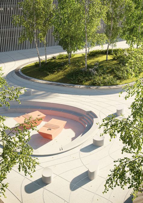 Stone Savelovskaya Office Center, Moscow|Visualization Urban Spaces Design, Urban Courtyards, Pavement Design, Landscape Architecture Plan, Landscape And Urbanism Architecture, Plaza Design, Renovation Architecture, Urban Landscape Design, Public Space Design