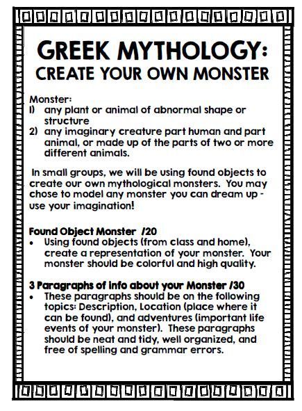 Mythology Activities, Greek Mythology Lessons, Create Your Own Monster, Writing Exercise, Lightning Thief, 6th Grade Social Studies, Homeschool History, Teaching Social Studies, Teaching History