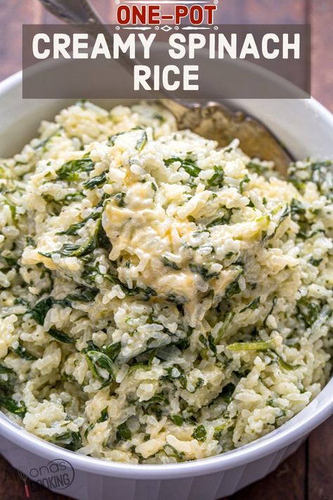 Creamy Spinach Rice (EASY One-Pot Recipe) Spinach Rice Recipe, Rice Recipes Side, Rice Side Dish Recipes, Spinach Rice, Easy Lasagna Recipe, Quick Side Dishes, Rice Side, Enchiladas Recipe, Creamy Rice