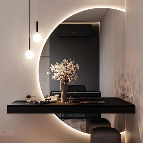 Bathroom Recessed Lighting, Moody Home Decor, Frameless Wall Mirror, Single Wide Mobile Homes, Cottagecore Home, Minimalist Living Room Decor, Minimalist Living Room Design, Circle Color, Smart Bathroom