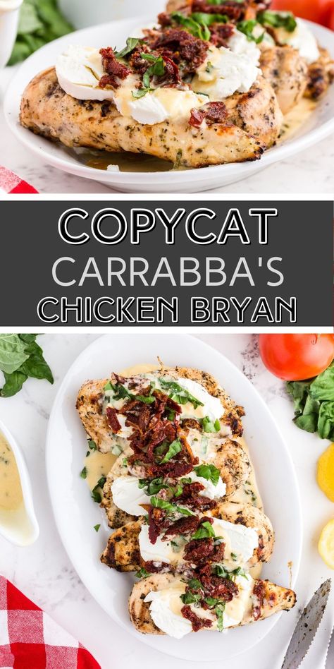 This Copycat Carrabba’s Chicken Bryan is a family favorite. The lemon butter sauce with fresh basil and sun-dried tomatoes is truly amazing. via @familyfresh Copycat Carrabbas Lemon Butter Sauce, Chicken Brian Recipes, Copycat Chicken Bryan Recipe, Chicken Bryan Carrabas Recipes, Chicken Bryan Carrabas, Cold Night Dinner Ideas, Chicken Bryan Recipe, Carrabbas Chicken Bryan, Carrabbas Recipes