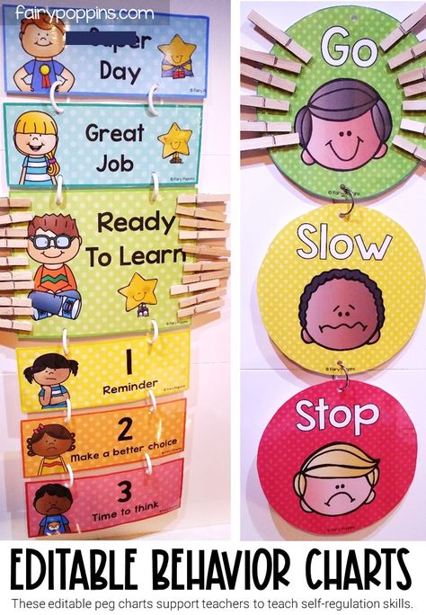 These behavior clip charts feature clip art with emotions to help kids learn how to self regulate. #behaviorcharts #behaviourcharts #behaviorclipcharts #behaviourclipcharts #behaviorpegcharts #behaviourpegcharts Conduct Chart, Behavior Chart Preschool, Fairy Poppins, Educational Posters For Kids, Kindergarten Behavior, Free Printable Behavior Chart, Behavior Board, Classroom Behavior Chart, Free Classroom Printables