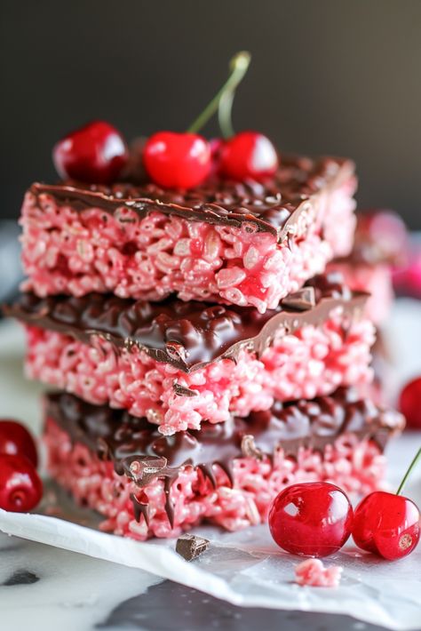 Cherry Rice, Cherry And Chocolate, Chocolate Covered Cherry, Krispie Treats Recipe, Rice Krispies Treats, Krispy Treats, Krispies Treats, Rice Krispy, Chocolate Covered Cherries