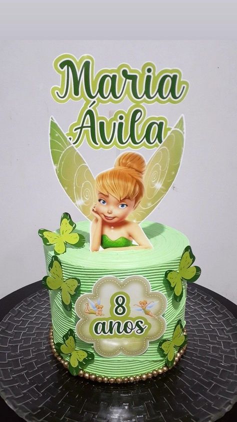 Tinkerbell Theme Cake, Tinkerbell Printable Cake Topper, Tinker Bell Cake Ideas, Bolo Da Tinker Bell, Tinkerbell Cake Ideas, Happy Birthday Cake Girl, Bolo Tinker Bell, Tinker Bell Cake, Tinkerbell Cake Topper