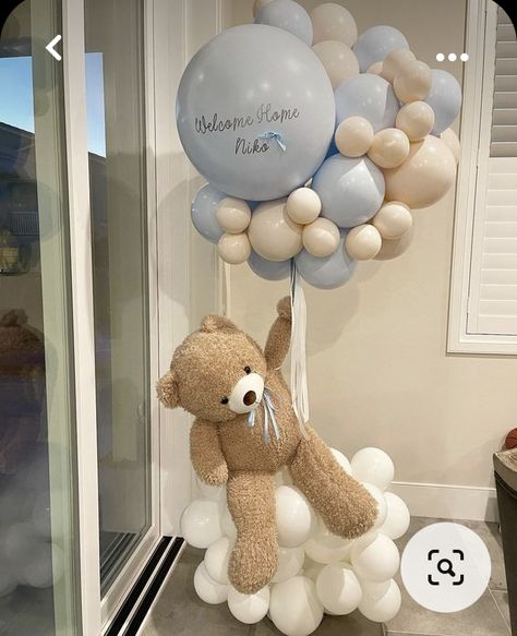 Baby Boy Balloons, Boy Baby Shower Centerpieces, Baby Boy Decorations, Welcome Home Parties, Bear Baby Shower Theme, Idee Babyshower, Baby Shower Theme Decorations, Baby Shower Deco, Event Stylist