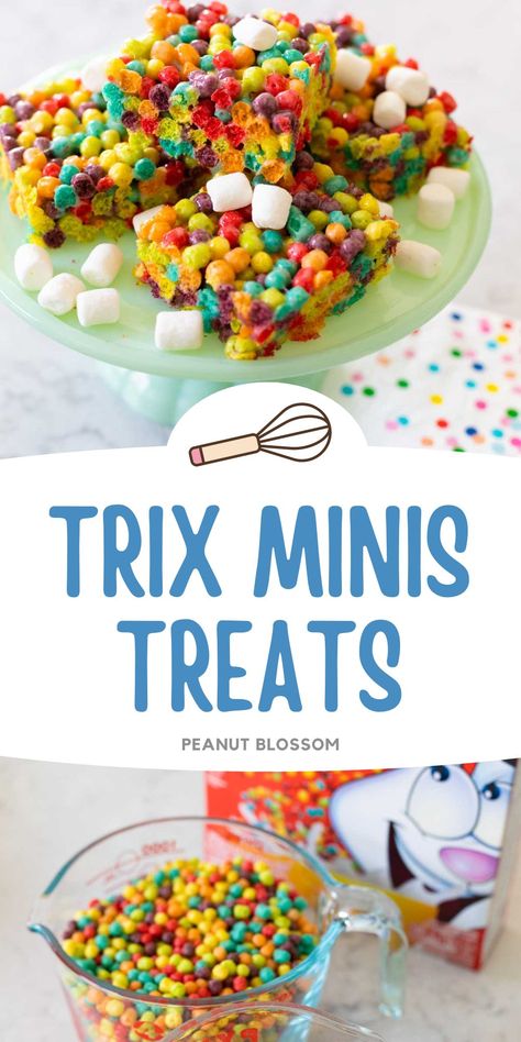 Trix Treats Rice Krispies, Trix Crispy Treats, Mini Trix Rice Crispy Treats, Rice Krispie Treats With Trix Cereal, Trix Marshmallow Treats, Trix Krispie Treats, Trix Cereal Bars, Cereal Dessert Bars, Trix Rice Crispy Treats