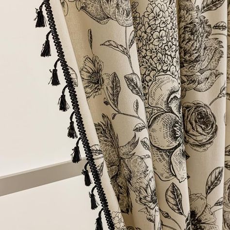 Amazon.com: F-CHU Black Floral Farmhouse Curtains Living Room Drapes 84 Inch Length Cotton Linen Boho Window Curtain with Tassel Rod Pocket Bedroom Macrame Drapes Flower Curtains, 2 Panel : Home & Kitchen Farmhouse Curtains Living Room, Floral Drapes, Flower Curtains, Bedroom Chic, Toile Curtains, Boho Window, Closet Curtains, Living Room Drapes, Unique Curtains