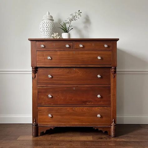 Antique Small Dresser With Mirror, Antique Dresser Bedroom Decor, Antique Dresser Bedroom, Wood Dresser Knobs, Cherry Wood Dresser, Entryway Dresser, Modern Traditional Bedroom, Dining Room Dresser, Refurbished Dresser