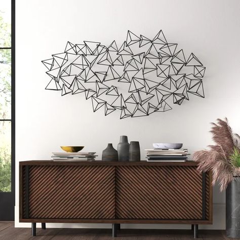 Mercury Row® Wall Décor & Reviews | Wayfair Modern Wall Decor Ideas, Metal Wall Decor Living Room, Yellow Bedroom Decor, 3d Triangle, Office Aesthetic, Modern Living Room Wall, Spring Bedroom, Geometric Wall Decor, Accent Wall Decor