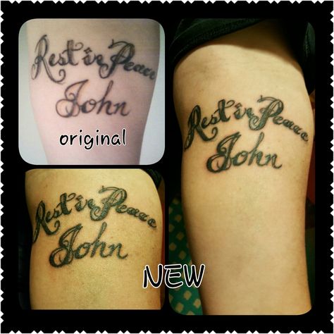 Before and after tattoo Fix #memorialtattoo #beforeandafter Never Before Seen Tattoos, Need A New Tattoo Quotes, If Not Now Then When Tattoo, Never Forget Where You Come From Tattoo, May The Odds Be Ever In Your Favor Tatoo, Tattoo Fixes, Memorial Tattoo, Tattoo Quotes, Pins