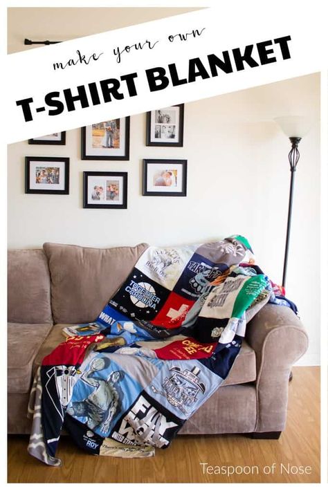 DIY Cosy Blankets – VickyMyersCreations Tshirt Quilt Diy, Sewing Knowledge, T Shirt Blanket, Distressed Tshirt Diy, Shirt Blanket, Tee Shirt Quilt, Memory Blanket, Tshirt Blanket, Diy T Shirt