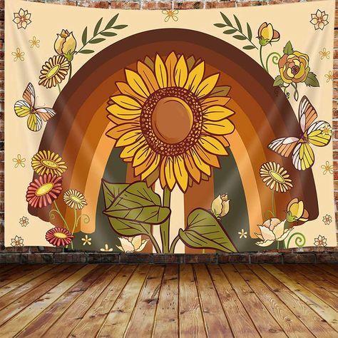 PRICES MAY VARY. SIZE: We have three sizes, choose one that suits you, 40X30 inches, 60X40 inches, 80X60inches. MATERIAL - Our tapestries are made from Polyester fiber,so that it is lightweight,soft,durable, skin-friendly and comfortable. Great for both indoor and outdoor use. It's also an ideal gift for festival time, birthday, party decoration and for your parents, kids, honey or friends MULTI FUNCTION - Great gift idea for almost home decor,like as bedspread, tapestry, wall hanging, bed cover Sunflower Tapestry, Wall Tapestry Living Room, Butterfly Tapestry, Rainbow Sunflower, College Dorm Decor, Bedroom Teen, Tapestry Vintage, Elegant Tablecloth, Hanging Bed