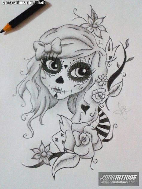 Diseño de catrina hecho por Patricia Pereira, de São Paulo (Brasil). Si quieres ponerte en contacto con ella para un diseño visita su perfil: http://www.zonatattoos.com/lilieth  #tattoos #tatuajes Sugar Skull Girl Tattoo, Catrina Tattoo, Skull Girl Tattoo, Skull Coloring Pages, Sugar Skull Girl, Day Of The Dead Art, Sugar Skull Tattoos, Sugar Skull Art, Skull Drawing