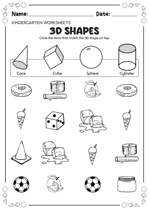 3D Shapes Worksheets - Free Printable Shapes for Kids

Help your child learn about 3D shapes with these free printable worksheets. Includes 10 different worksheets with a variety of activities, such as matching, tracing, and 2d Shape Worksheets Kindergarten, 3d Shapes Kindergarten Free Worksheets, Shapes And Patterns Worksheet Grade 2, 3d Shapes For Kindergarten, 3 D Shapes Worksheets, 2d And 3d Shapes Worksheet, 3d Shapes Kindergarten, Shape Worksheet, Shape Activities Kindergarten