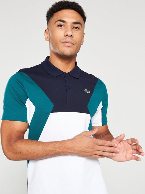 Lacoste Sport Colour Block Polo Shirt - White/Navy/Green, Navy/White, Size 6, Men - Navy/White - 6 Gents T Shirts, Sport Graphic, Polo Shirt Outfits, Lacoste T Shirt, Polo Shirt Design, Shirt Outfits, Lacoste Sport, Polo Shirt White, Polo T Shirts