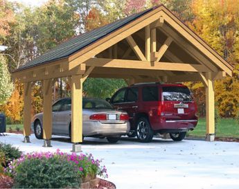 Timber Carport, Wooden Carports, Building A Carport, Carport Patio, Carport Kits, Carport Plans, Wood Canopy, White Spruce, Metal Building Home