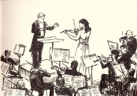 Orchestra Drawing, Orchestra Illustration, Orchestra Aesthetic, Violin Concert, Pinterest Stories, Pen Sketches, Cricut Stencils, Aesthetic Ootd, Sketch Style