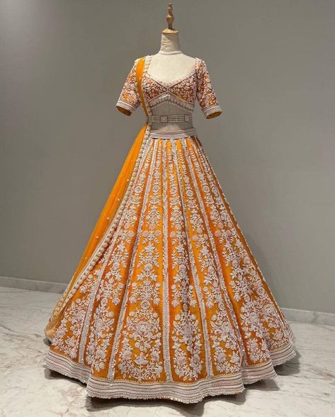 Designer Lehenga, Indian Designer Lehenga, Wedding Lehenga, Crop top skirt, Bridesmaids Lehenga, girl's lehenga, mom daughter lehenga Lehenga Bridesmaid, Orange Lehenga, Dori Work, Lehenga Choli Designs, Lehenga Bridal, Pengantin India, Lehenga Choli For Women, Choli For Women, Latest Bridal Lehenga