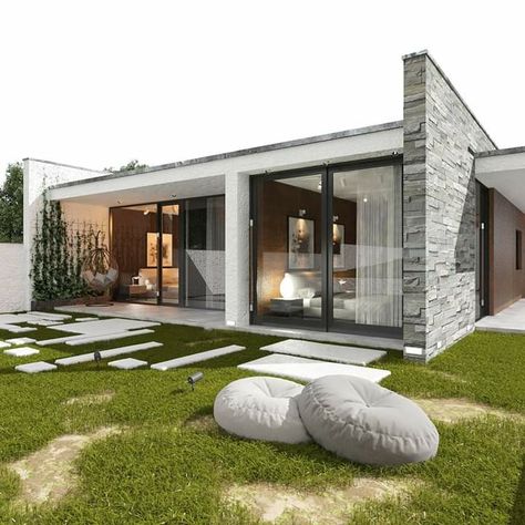 Farmhouse Exterior Design, Modern Bungalow House, Modern House Facades, Small House Design Plans, Bungalow House Plans, Minimalist House Design, Beautiful House Plans, Sophisticated Look, House Outside Design