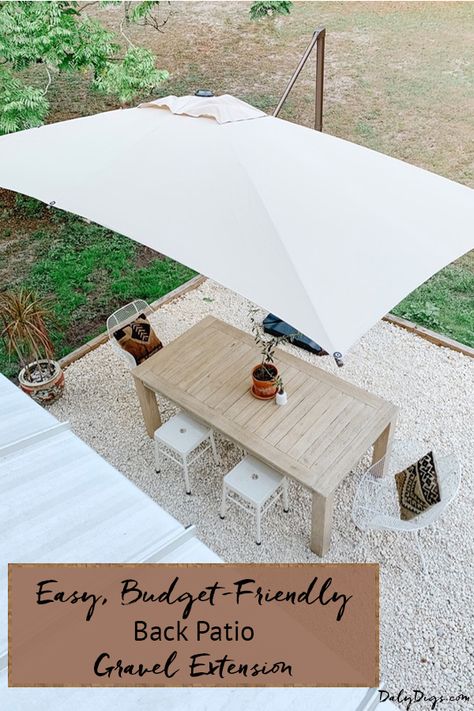 Patio Designs And Ideas Layout, Backyard Umbrella, Gravel Patio Ideas, Patio Extension Ideas, Patio Transformation, Diy Fire Pits, Pea Gravel Patio, Large Patio Umbrellas, House Porch