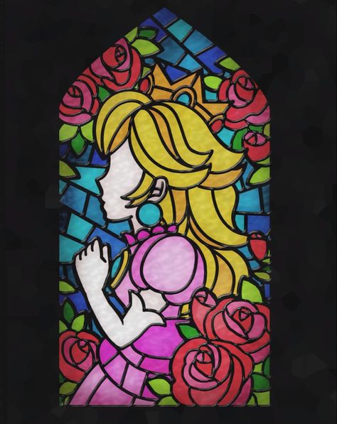 Peach Mario Bros, Peach Tattoo, Mario Tattoo, Arpeggio Of Blue Steel, Stained Glass Tattoo, Super Mario Bros Birthday Party, Peach Paint, Mario And Princess Peach, Super Mario Odyssey