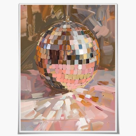 PRICES MAY VARY. 【Disco Textured Art】Cocktail wall art size is 12 x 16 inches disco decorations poster Do Not include frames. You can prepare a frames with a size of 12 x 16 inch or larger to match your wall painting; assemble and install by yourself fully enjoy the fun of DIY. 【Pink Wall Decor】posters use high-quality environmentally friendly ink and high-quality canvas and use the industry's top printers for layered spraying the colors are delicate and the transition is natural. The brightly c Dorm Room Mirror, Maximalist Painting, Girly Dorm Room, Wall Art Silver, Girly Dorm, Disco Decorations, Room Mirror, Dopamine Decor, Girl Wall Art