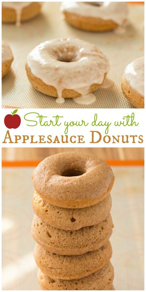 This Applesauce Donut Recipe is low in fat and big in flavor. Treat yourself to these easy doughnuts for breakfast! Easy Doughnuts, Mini Donut Recipes, Today Recipes, Homemade Donuts Recipe, Baked Doughnuts, Baked Donut Recipes, Apple Sauce Recipes, Donut Recipe, Homemade Donuts