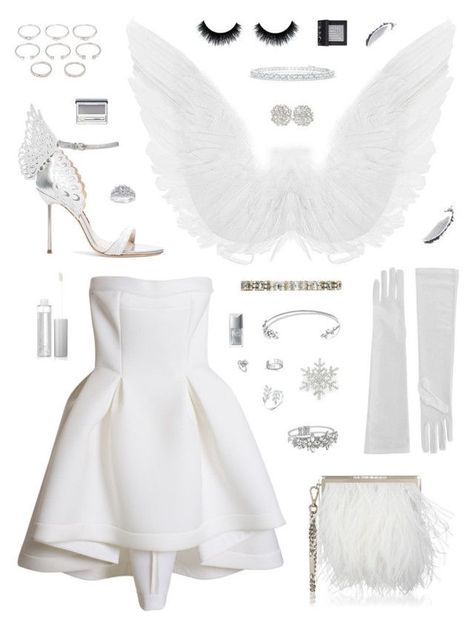 White Fairy Costume Halloween, Polyvore Halloween Costumes, Snow Angel Outfit, Angel Costume Shoes, Engel Halloween Costumes, White Angel Outfit Halloween, Snow Angel Costume, White Angel Costume Halloween, Angel Halloween Costumes Aesthetic