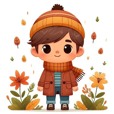 Premium Photo | Little boy with autumn outfit cartoon character illustration Child Illustration Character, Outfit Cartoon, Boy Cartoon Characters, Cartoon Character Illustration, Chibi Boy, Boy Illustration, Book Illustration Art, Boy Character, Business Card Maker