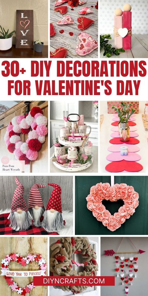 Celebrate the season of love with one or all of these Valentine's Day decorations! Tons of easy heart decor, heart wreaths, & heart garlands! These great ideas include simple paper hearts, fun garlands, gorgeous Valentine's Day wreaths, and much more! Art Projects For Valentines Day, February Diy Crafts, Valentine Banquet Decorations, Valentine's Table Decorations Ideas, Valentine Garland Diy, Dollar Tree Diy Valentines Crafts, Valentines Centerpiece Ideas, Dollar Tree Valentines Diy Ideas, Valentines Craft Ideas