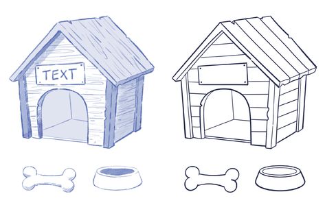 Dog House Illustration, Dog House Drawing, Types Of Art Styles, House Cartoon, Scary Dogs, House Sketch, Illustration Ideas, House Illustration, Dog Canvas