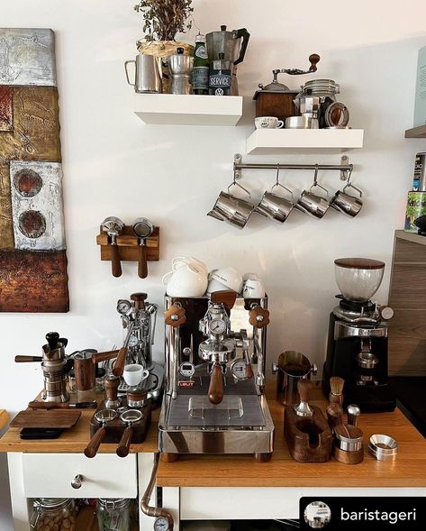 As the smell of freshly brewed coffee becomes more of a home comfort than a mere morning routine, an increasing number of people are bringing the café... Home Coffee Bar Ideas, Armoire Ideas, Bar Hutch, Coffee Organization, Coin Café, Brew Bar, Coffee Bar Station, Coffee Bar Ideas, Bar Cabinets