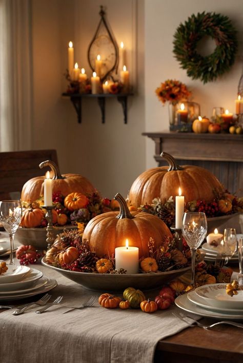 Home Table Centerpiece Ideas, Thanksgiving Indoor Decorations, Thanksgiving Table Settings Ideas, Tasteful Fall Decor, Thanksgiving Tablescapes Ideas, Harvest Table Centerpieces, Thanksgiving Table Settings Centerpieces, Thanksgiving Decorations Table Setting, Pumpkin Table Decor