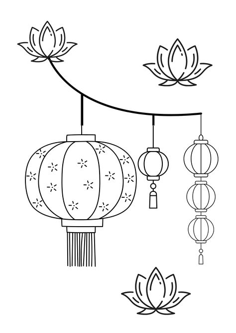 Chinese Lantern Drawing Simple, Chinese New Year Colouring Pages Kids, Lunar New Year Coloring Page, Lunar New Year Drawing, Lantern Doodle, China Doodle, Lantern Drawing Simple, Chinese New Year Colouring, Chinese Coloring Pages