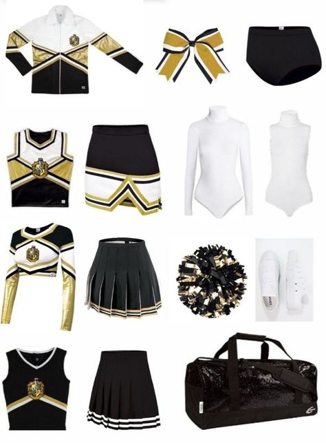 Hogwarts Sport Uniform, Harry Potter Cheerleader Outfits, Hufflepuff Cheerleader Outfit, Hogwarts Cheerleader Uniform, Cute Cheerleader Outfits, Harry Potter Uniform, Hufflepuff Outfit, Cheer Costumes, Slytherin Fashion