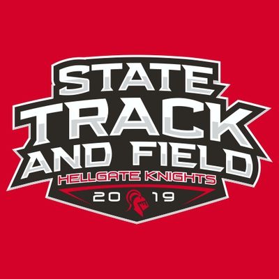 three color state track and field tee shirt design with modern style lettering creating shield layout. Mascot at the bottom of the design. Track T Shirt Designs, Sports Team Apparel, Booster Club, Custom Screen Printing, School Games, Team Uniforms, Sports Uniforms, All Team, Tee Shirt Designs