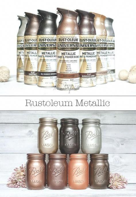 Metallic Spray Paint Colors, ขวดโหล Mason Jar, Rustoleum Metallic, Spray Paint Colors, Mason Jar Projects, Metallic Spray Paint, Jar Decor, Spray Paints, Alexa Echo