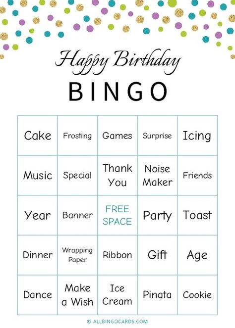 Birthday Party Games Printable, Birthday Bingo Free Printable, Birthday Bingo Template, Happy Birthday Games, Bingo Cake, Birthday Bingo, Bingo Birthday, Custom Bingo Cards, Bingo Card Generator