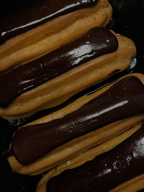 Chocolate Eclair Aesthetic, Eclair Aesthetic, Eclairs Aesthetic, Eclair Cake, Chocolate Eclair, Dream Food, Fav Food, Food Mood, Baby Blue Aesthetic