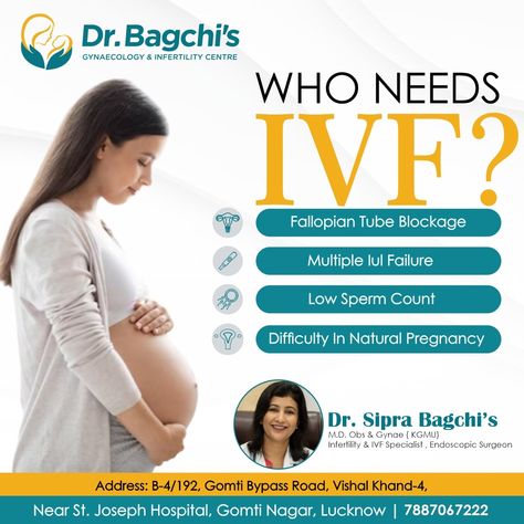 Who Needs IVF? *Low Sperm Count *Multiple lul Failure *Difficulty In Natural Pregnancy *Fallopian Tube Blockage ------ TO KNOW MORE CONSULT OUR SPECIALIST . Contact Us- 📞+91 7887067222. . Visit our website to know more: www.drbagchiivf.com . . #Drbagchiivf #IVFclinic #ivf #lucknow #lucknowivf #ivfinlucknow #inferfertilityclinic #testtubebaby #infertilitytreatmentLucknow #ivf Fallopian Tube Blockage, Medical Flyer, Low Sperm Count, Ivf Clinic, Sperm Count, Ivf Center, Motivational Movie Quotes, Fallopian Tubes, In Vitro Fertilization