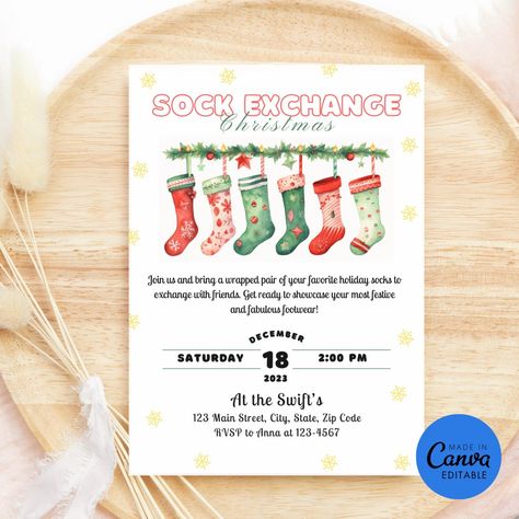 Christmas Sock Exchange Party, Christmas Sock Exchange, Sock Exchange Party, Christmas Socks Exchange, Socks Exchange, Swap Party, Invitation Diy, Christmas Sock, Holiday Socks