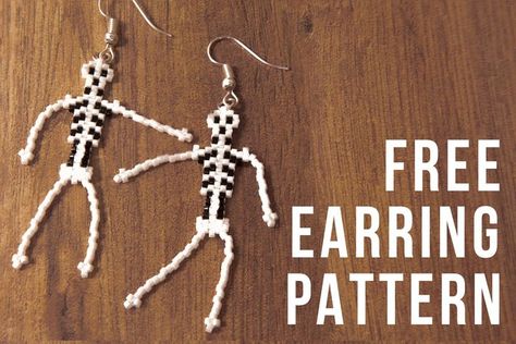 Why not make these fantastic beaded earrings with our free pattern and video tutorial Halloween Earrings Diy, Beaded Skeleton, Halloween Earrings Beaded, Bead Spider, Halloween Jewelry Diy, Halloween Beaded Jewelry, Seed Bead Crafts, Beaded Spiders, Skeleton Earrings