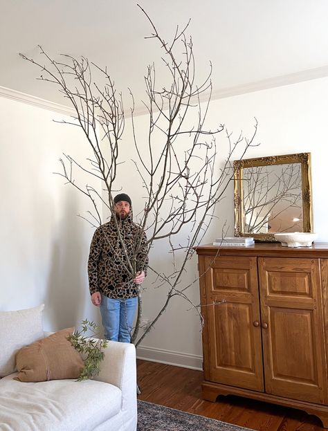 DIY Faux Tree - Get the Look for Much Less - Chris Loves Julia Tree Branches In Bedroom, How To Make Fake Tree Branches, Using Tree Branches For Decor, Natural Branches Decor Diy Ideas, Diy With Branches, Vase With Faux Branches, Fake Branches Decor, Diy Lighted Tree Branches, Real Branches Decor