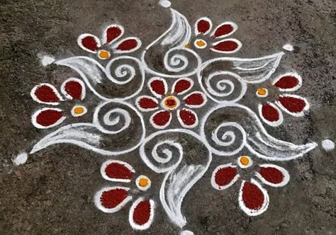 Paint Rangoli, Easy Rangoli Designs Videos, Very Easy Rangoli Designs, Rangoli Designs Photos, Rangoli Designs Simple Diwali, Rangoli Simple, Kolam Design, Rangoli Side Designs, Simple Flower Design