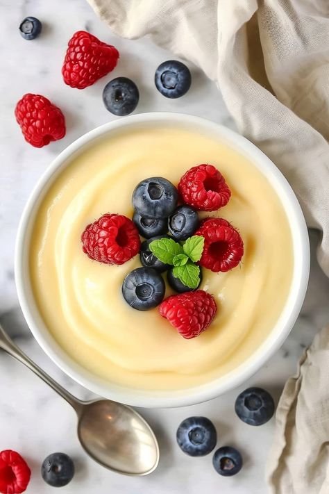 Vanilla custard is so delicious, you'll want to eat it with a spoon. Serve it warm on top pie or cold in a trifle - either way, it's a must-make! Vanilla Custard Recipe, Fruit Pie Filling, Custard Recipes, Custard Filling, Vanilla Custard, Cake Fillings, Pastry Cream, Homemade Vanilla, Banana Pudding