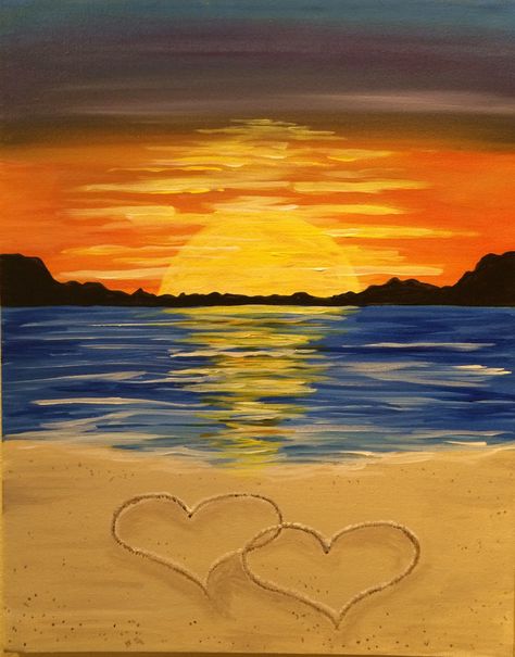 Easy Landscape Paintings, Abstract Wall Art Painting, Sunrise Painting, Wine And Canvas, Kunst Inspiration, Seni Cat Air, Simple Acrylic Paintings, Night Painting, Sunset Painting