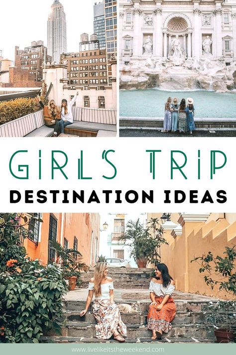 Girls Weekend Quotes, Best Girls Trip Destinations, Girls Trip Ideas, Girls Trip Destinations, Girlfriend Trips, Bachelorette Party Destinations, Girls Weekend Getaway, Girls Trip Gifts, Girlfriends Getaway